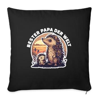 Papa Vater Bester Papa der Welt Igel Spruch - Sofakissenbezug 45 x 45 cm - Schwarz - Vorne