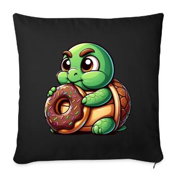 Tortue mignonne beignet dessin animé bite drôle - Housse de coussin décorative 45 x 45 cm - noir - Devant