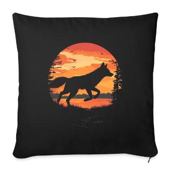 Fox jumping before sunset silhouette - Sofa pillowcase 17,3'' x 17,3'' (45 x 45 cm) - black - Front