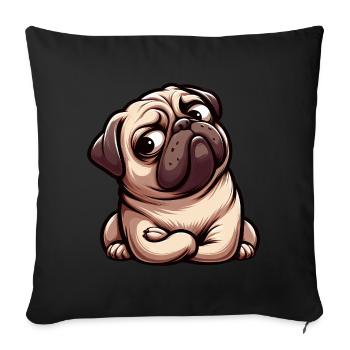 Cute cartoon pug with funny look - Sofa pillowcase 17,3'' x 17,3'' (45 x 45 cm) - black - Front