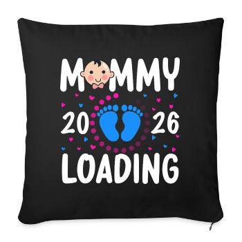 Maman Chargement 2026 Pieds Coeurs de Bébé - Housse de coussin décorative 45 x 45 cm - noir - Devant