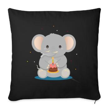 Birthday Elephant with Cupcake – Cute Animal Motif - Sofa pillowcase 17,3'' x 17,3'' (45 x 45 cm) - black - Front
