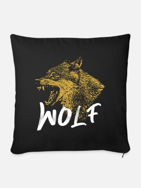 Goldener Wolf Illustration Design - Sofakissenbezug 45 x 45 cm - Schwarz