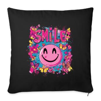 Sourire toute la journée - coeur papillon - Housse de coussin décorative 45 x 45 cm - noir - Devant