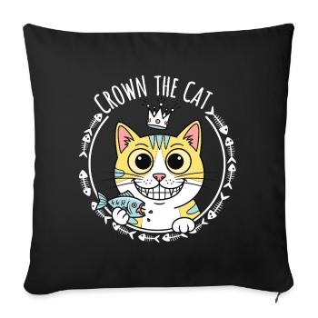 Crown the Cat: Regal Kitty - Sofa pillowcase 17,3'' x 17,3'' (45 x 45 cm) - black - Front