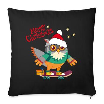 Christmas Owl on Skateboard - Sofa pillowcase 17,3'' x 17,3'' (45 x 45 cm) - black - Front