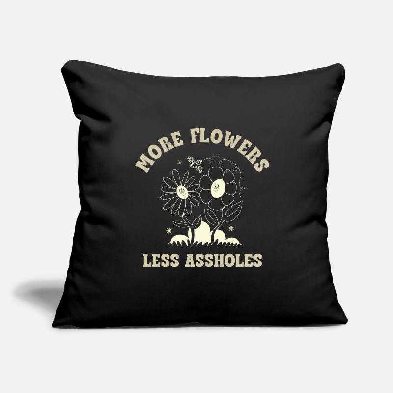 Plus de fleurs, moins de connards – Expression rétro sur les fleurs Housse de coussin décorative 45 x 45 cm