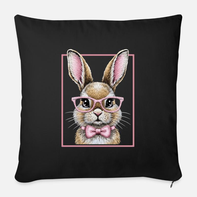 Cute Bunny mit Brille – Lustiges Hasendesign  - Sofakissenbezug 45 x 45 cm - Schwarz
