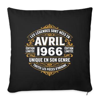 Millésime avril 1966 shirt Anniversaire Avril 1966 - Housse de coussin décorative 45 x 45 cm - noir - Devant