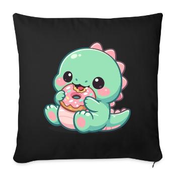 Little dino snacking donut - Sofa pillowcase 17,3'' x 17,3'' (45 x 45 cm) - black - Front