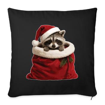 Raccoon in a Christmas sack - Sofa pillowcase 17,3'' x 17,3'' (45 x 45 cm) - black - Front