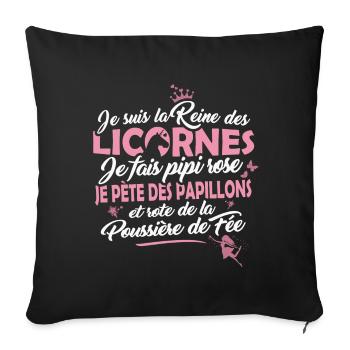 T-shirt Cheval - Reine des Licornes - Housse de coussin décorative 45 x 45 cm - noir - Devant