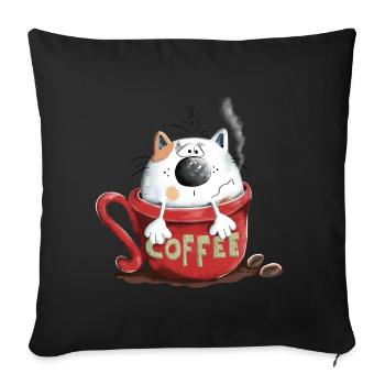 Cat in the coffee - Sofa pillowcase 17,3'' x 17,3'' (45 x 45 cm) - black - Front