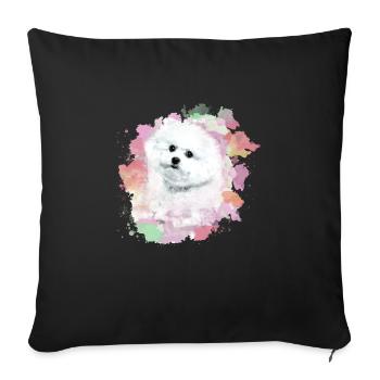 bichon frisé, maltais, chien, aquarelle, aquarelle - Housse de coussin décorative 45 x 45 cm - noir - Devant