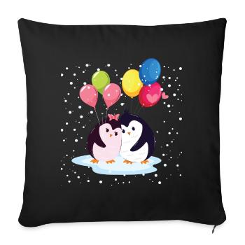 Penguins with Balloons - Sofa pillowcase 17,3'' x 17,3'' (45 x 45 cm) - black - Front