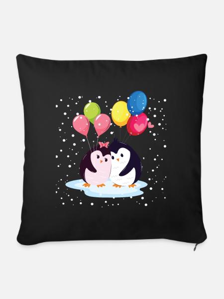 Pinguine mit Luftballons - Sofakissenbezug 45 x 45 cm - Schwarz