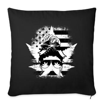 Feuille de chanvre Hemp Woman Lunettes noir blanc - Housse de coussin décorative 45 x 45 cm - noir - Devant