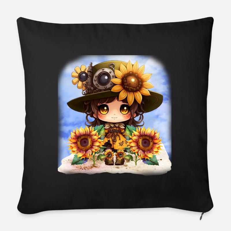 Sunflowergirl - Sofakissenbezug 45 x 45 cm - Schwarz