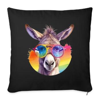 Colorful cool donkey with sunglasses - Sofa pillowcase 17,3'' x 17,3'' (45 x 45 cm) - black - Front