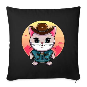Kawaii cat in cowboy costume - Sofa pillowcase 17,3'' x 17,3'' (45 x 45 cm) - black - Front