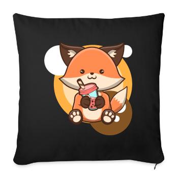 Fuchs und Bubble Tea - Sofakissenbezug 45 x 45 cm - Schwarz - Vorne