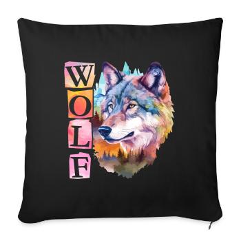 Loup Tête de loup Nature Nature sauvage Forêt Arbres Art - Housse de coussin décorative 45 x 45 cm - noir - Devant