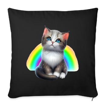 Bébé chat sous arc-en-ciel - Housse de coussin décorative 45 x 45 cm - noir - Devant