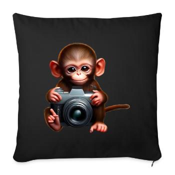 Little Monkey with Camera - Photographer Monkey - Sofa pillowcase 17,3'' x 17,3'' (45 x 45 cm) - black - Front