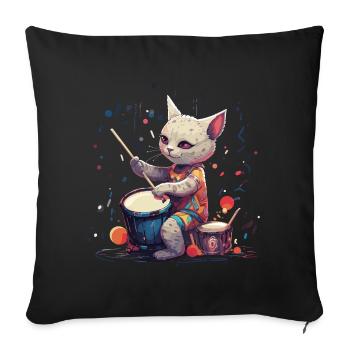 Katze Schlagzeuger Musik Schlagzeug Ägyptische Mau - Sofakissenbezug 45 x 45 cm - Schwarz - Vorne