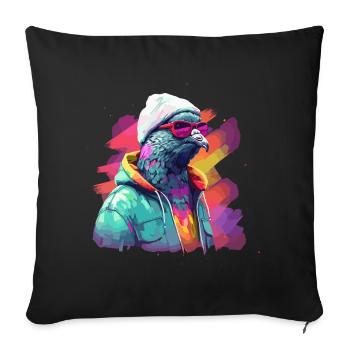 Taube mit Sonnenbrille Bunt Coole Tauben Vogel - Sofakissenbezug 45 x 45 cm - Schwarz - Vorne