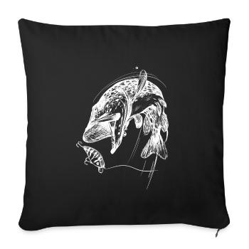 Fisch des Lebens! - Angeltshirt Hechtangriff / W - Sofakissenbezug 45 x 45 cm - Schwarz - Vorne