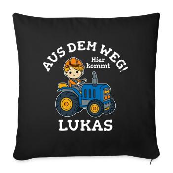 Lukas Vorname Traktor - Sofakissenbezug 45 x 45 cm - Schwarz - Vorne