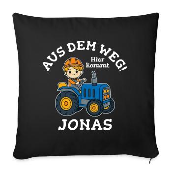 Jonas Vorname Traktor - Sofakissenbezug 45 x 45 cm - Schwarz - Vorne