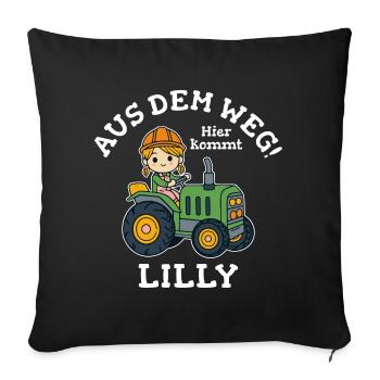 Lilly Name Traktor - Sofakissenbezug 45 x 45 cm - Schwarz - Vorne