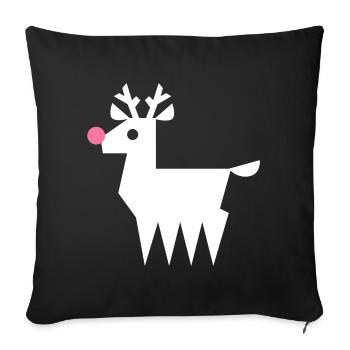 Renne Rudolf L blanc avec nez rose fluo - Housse de coussin décorative 45 x 45 cm - noir - Devant