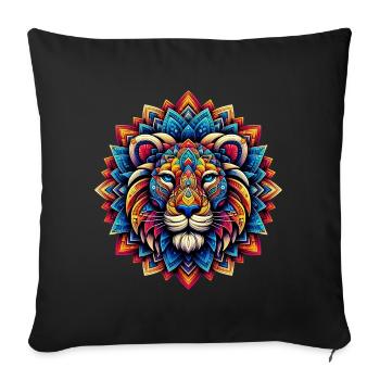 Lion décoré de mandalas - Housse de coussin décorative 45 x 45 cm - noir - Devant