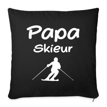 Papa Skieur - Père Skieur - Housse de coussin décorative 45 x 45 cm - noir - Devant