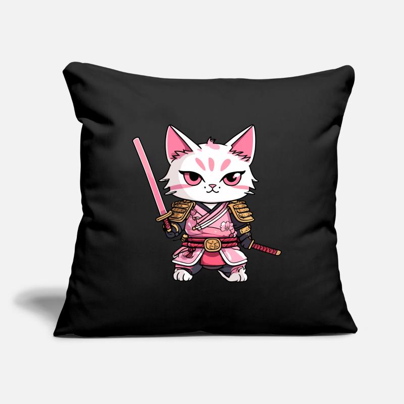 Chat samouraï & fleurs de cerisier #9 Housse de coussin décorative 45 x 45 cm