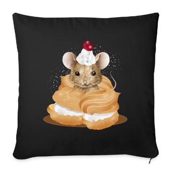 Mouse with icing in the middle of cream puffs - Sofa pillowcase 17,3'' x 17,3'' (45 x 45 cm) - black - Front