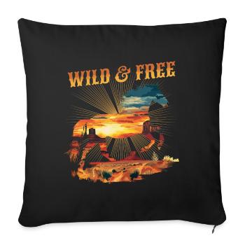 Cheval Far West Western Équitation Wilderness Cowboy États-Unis - Housse de coussin décorative 45 x 45 cm - noir - Devant