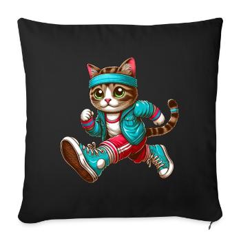 Cat jogging marathon running design - Sofa pillowcase 17,3'' x 17,3'' (45 x 45 cm) - black - Front