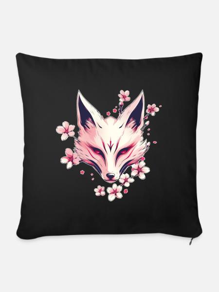 Fuchs Japanische Maske - Sofakissenbezug 45 x 45 cm - Schwarz