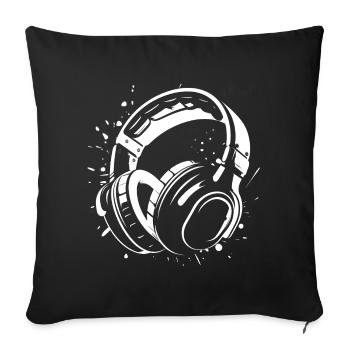 Dj Headphones Sketch - Housse de coussin décorative 45 x 45 cm - noir - Devant