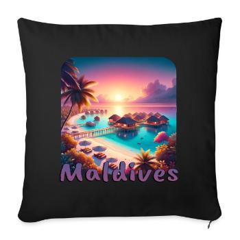 Maldives Vacation Beach Sunset Palm Trees - Sofa pillowcase 17,3'' x 17,3'' (45 x 45 cm) - black - Front