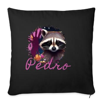 raccoon,graffiti,grey, watercolor,flowers,pedro - Sofa pillowcase 17,3'' x 17,3'' (45 x 45 cm) - black - Front