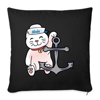 Sailors Cat Cats Sailor Anchor Maritime - Housse de coussin décorative 45 x 45 cm - noir - Devant