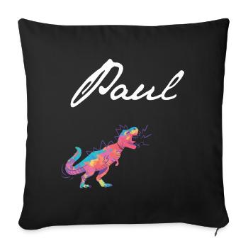 PAUL - Beau prénom de garçon avec dinosaure - Housse de coussin décorative 45 x 45 cm - noir - Devant