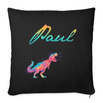 PAUL - Beautiful boy name with dinosaur - Sofa pillowcase 17,3'' x 17,3'' (45 x 45 cm) - black - Front