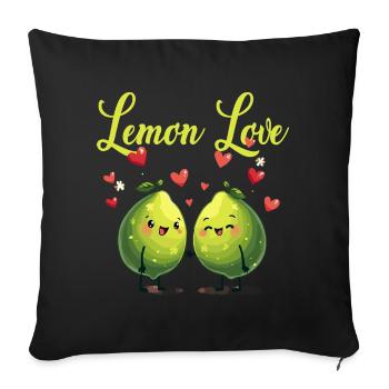 Niedliche Zitrone Früchte mit Liebe - Sofakissenbezug 45 x 45 cm - Schwarz - Vorne