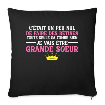 Enfant Future Grande Soeur Drôle Annonce Licorne - Housse de coussin décorative 45 x 45 cm - noir - Devant